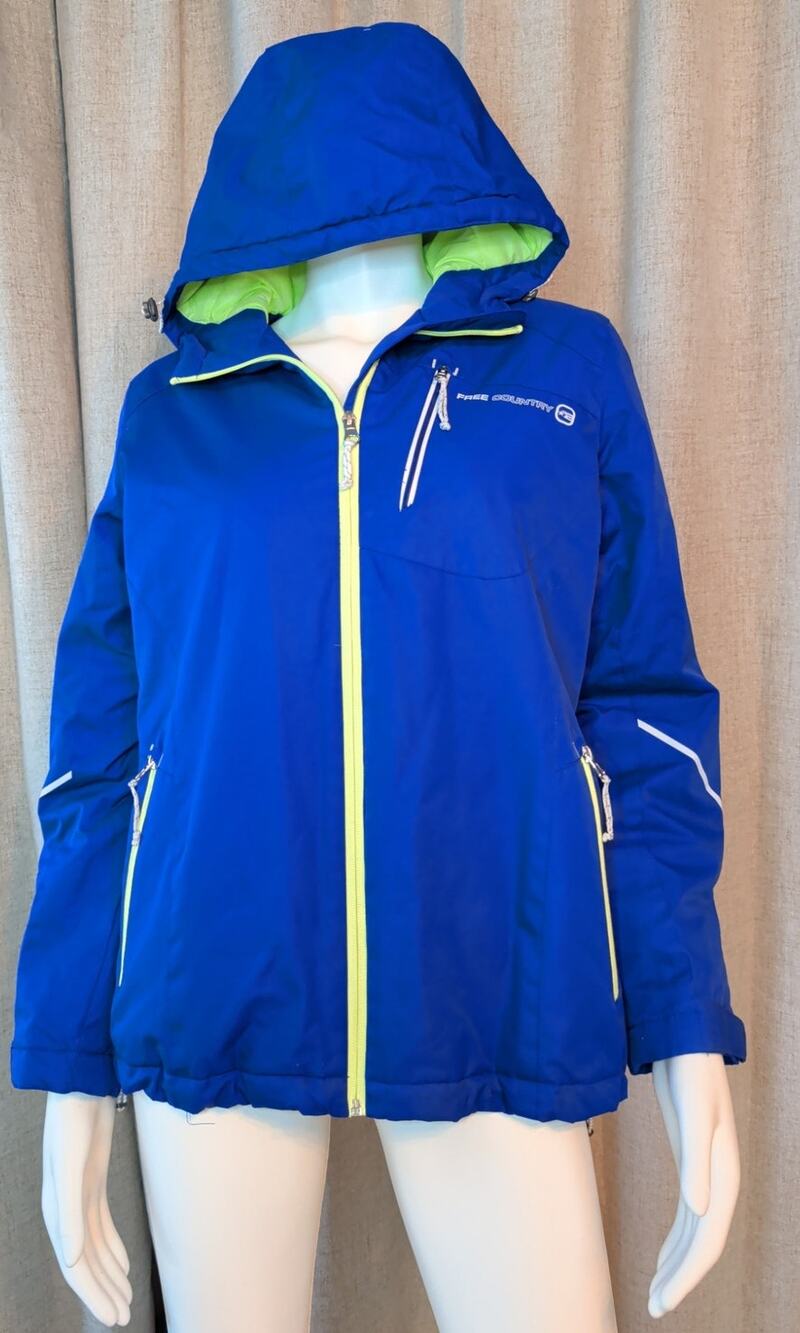 Free Country full-zip hooded windbreaker Blue w/ lime green zipper and lining L